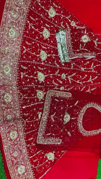 Thakurji Pure Bridal Wedding Traditional Rajputi Poshak with Zardosi Hand Work In Red color-61106