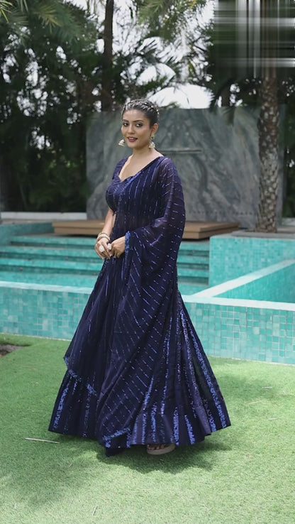 Georgette Traditional Partwear Reception Lehenga In Blue color-41091