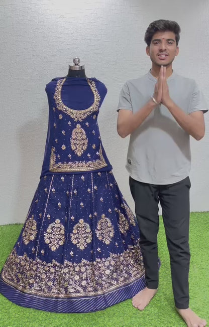 Zari Humrahi Pure Wedding Sangeet Rajputi Poshak In Blue Color61046