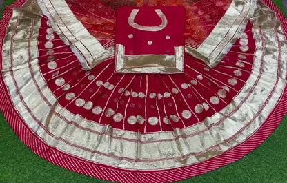 50 Kali Full Gher Beutifull Designer Silk Wedding Sangeet Seekiya Gotta Work Rajputi Poshak In Red Color