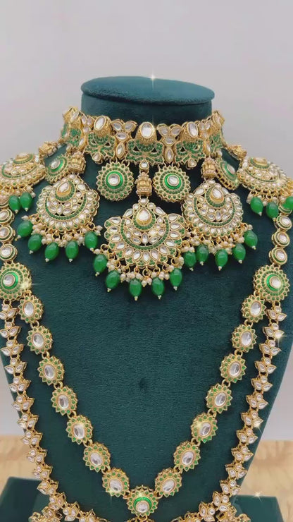 High Quality Kundan Pearl Studded Bridal Necklace Set-301088