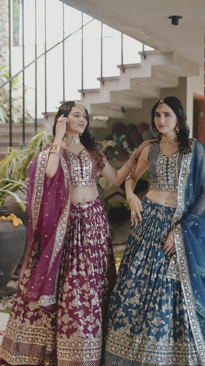 Dola Silk jacquard Traditional Reception Semi-Stitched Lehenga Choli In purple color-82028