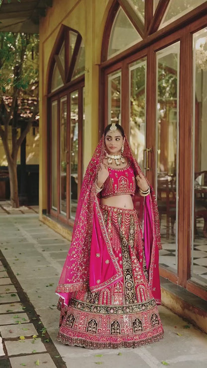 Silk Traditional Wedding Reception Bridal Lehenga In Pink color-41097