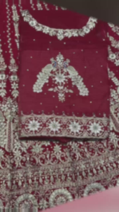 4 Meter flare Heavy Red color Bridal Italian Silk wedding Rajputi Poshak-91762