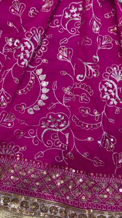 7 Miter full Gher Vintage Silk Crape Premium quality Rajputi Poshak In Pink color-91476
