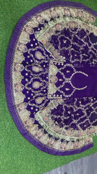 4 Meter Full Gher Humrahi Pure Wedding Party Wear Traditional Rajputi Poshak with Pittan work In purple color-82123