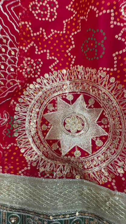 7 Miter full Gher Vintage Georgette Premium quality Bridal Rajputi Poshak In Red color-91480(Copy)