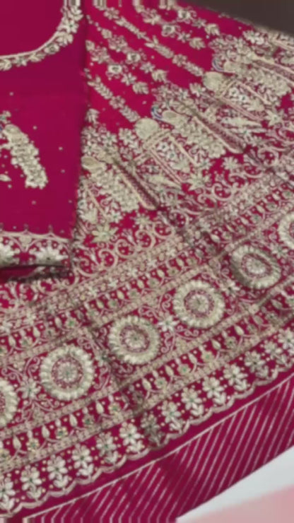 4 Meter flare Heavy Pink color Bridal Italian Silk wedding Rajputi Poshak-91763
