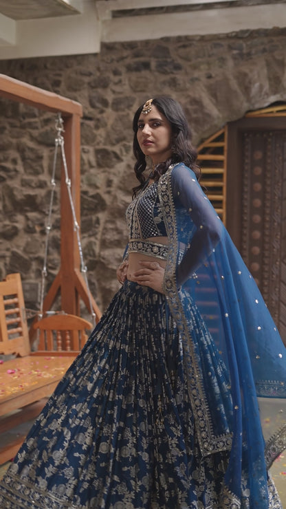 Dola Silk jacquard Traditional Reception Semi-Stitched Lehenga Choli In Blue color-82140