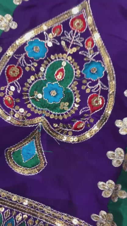 7 Miter full Gher Silk Crepe Premium quality Bridal Rajputi Poshak In Purple color-91575