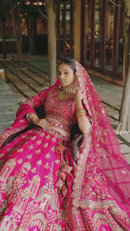 Silk Traditional Wedding Reception Bridal Lehenga In Pink color-41094