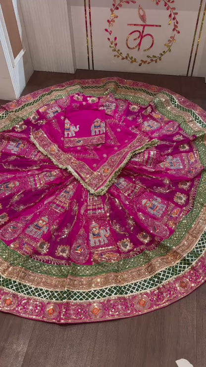 7 Miter full Gher Georgette Premium quality Bridal Rajputi Poshak In Pink color-91448