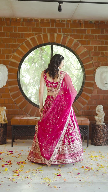 Dola Silk jacquard Traditional Reception Semi-Stitched Lehenga Choli In Pink color-41022